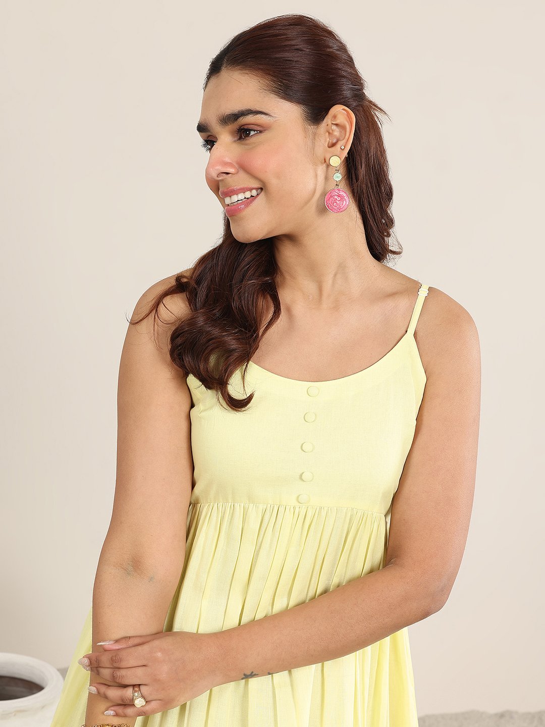 slim fit dress slacks Shop Yellow Cinched Waist Solid Fit & Flare Maxi - for Women | OUTZIDR main image 0