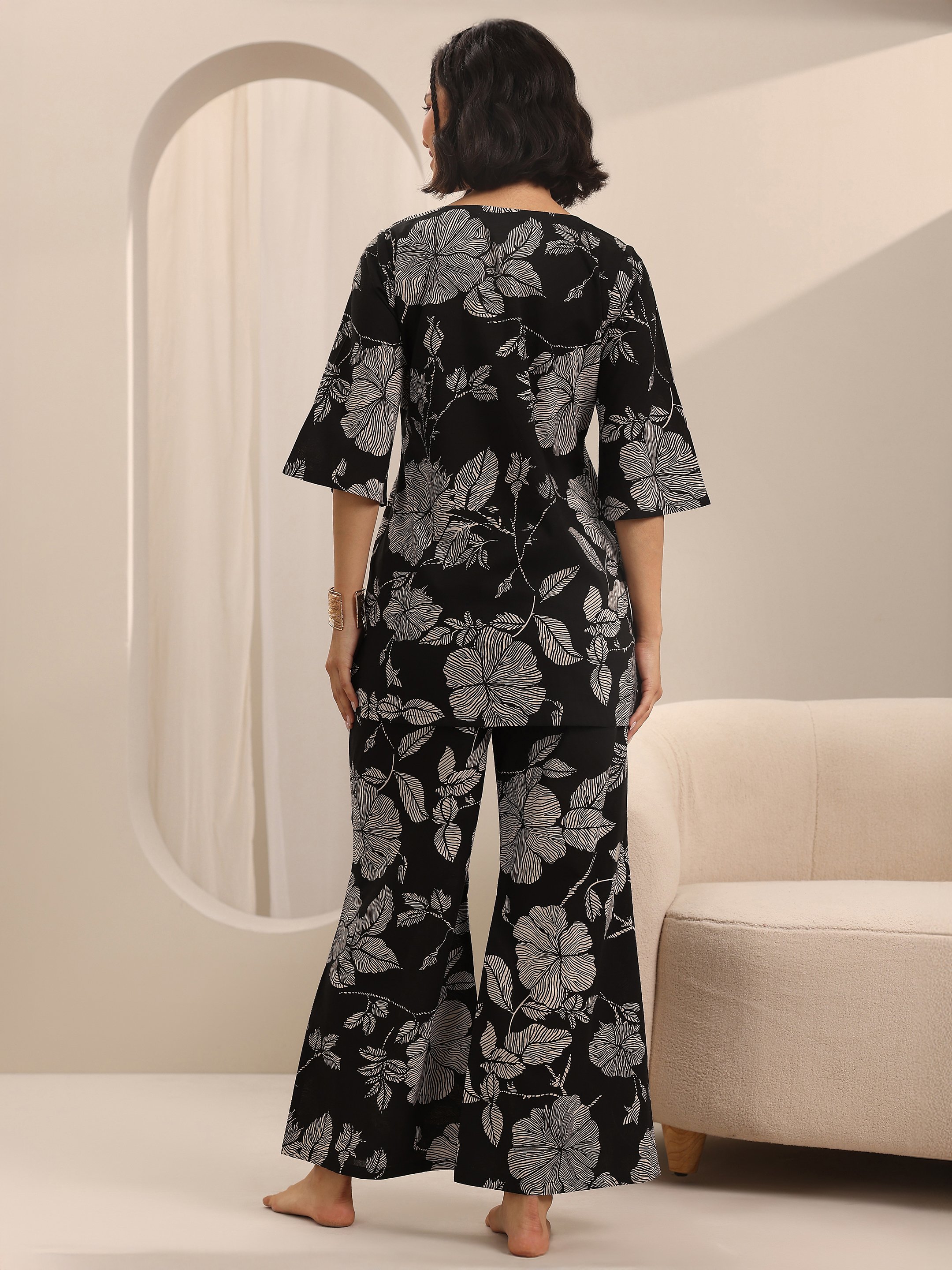 Black Printed Cotton Pyjama Set