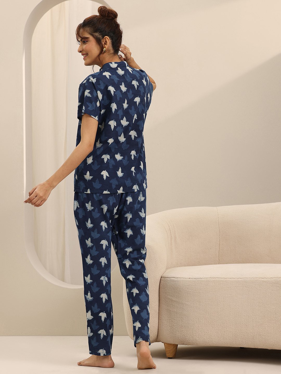 Blue Printed Cotton Pyjama Set