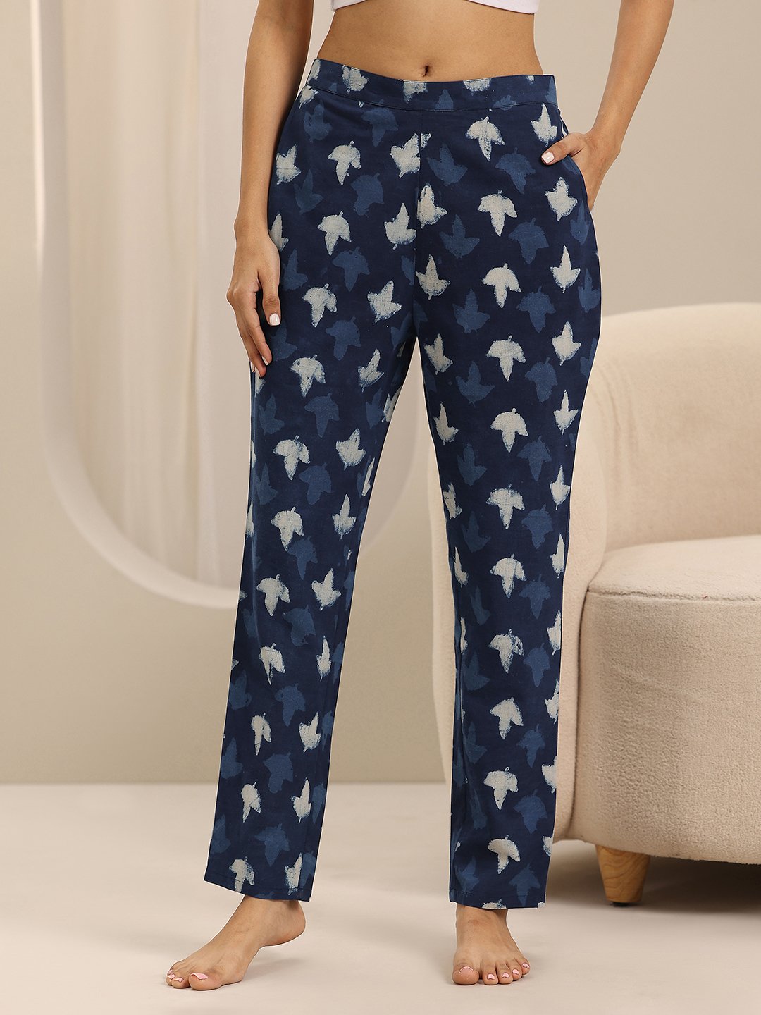 Blue Printed Cotton Pyjama Set