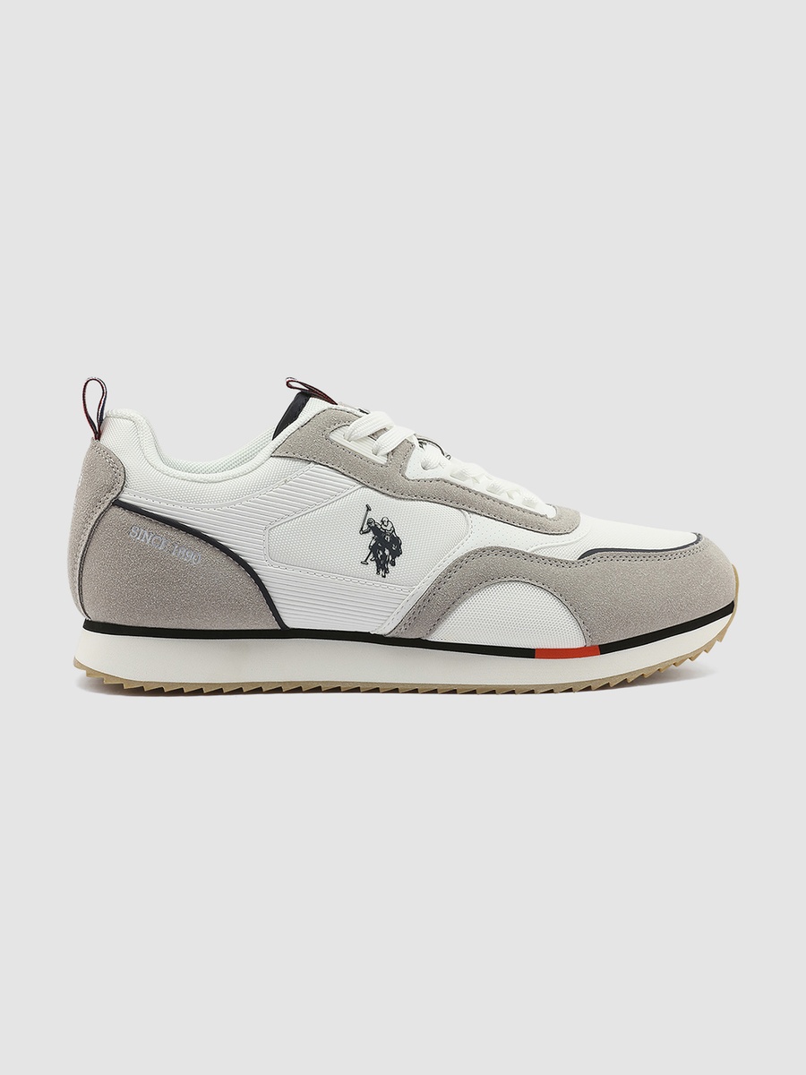 Men White Lace-Up Panelled Sneakers