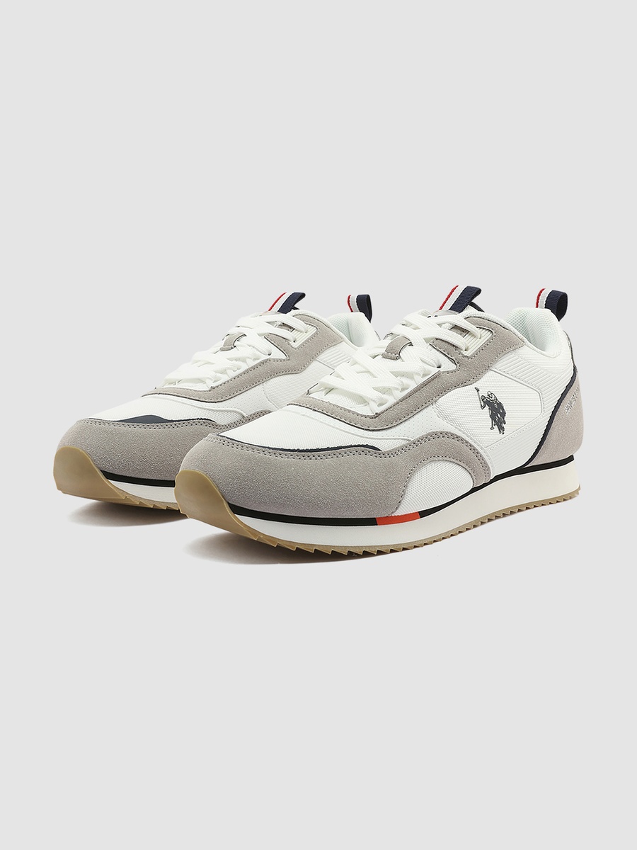Men White Lace-Up Panelled Sneakers