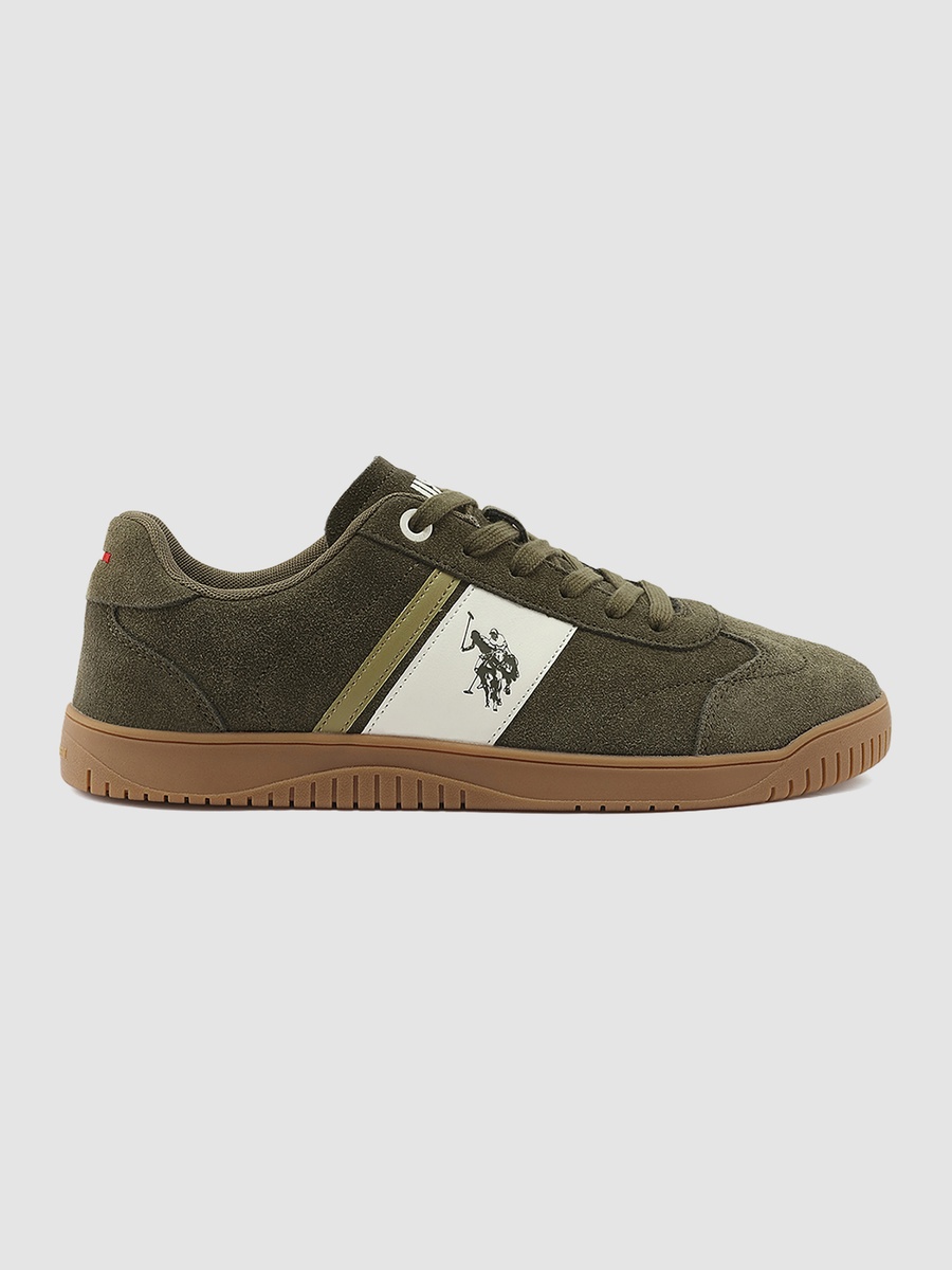 Men Olive Low-Top Suede Sneakers