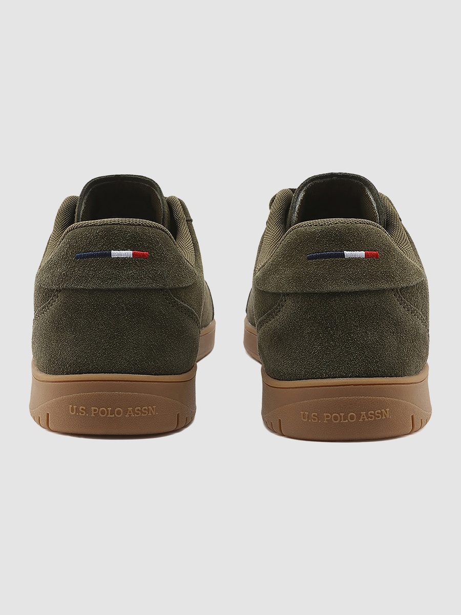 Men Olive Low-Top Suede Sneakers