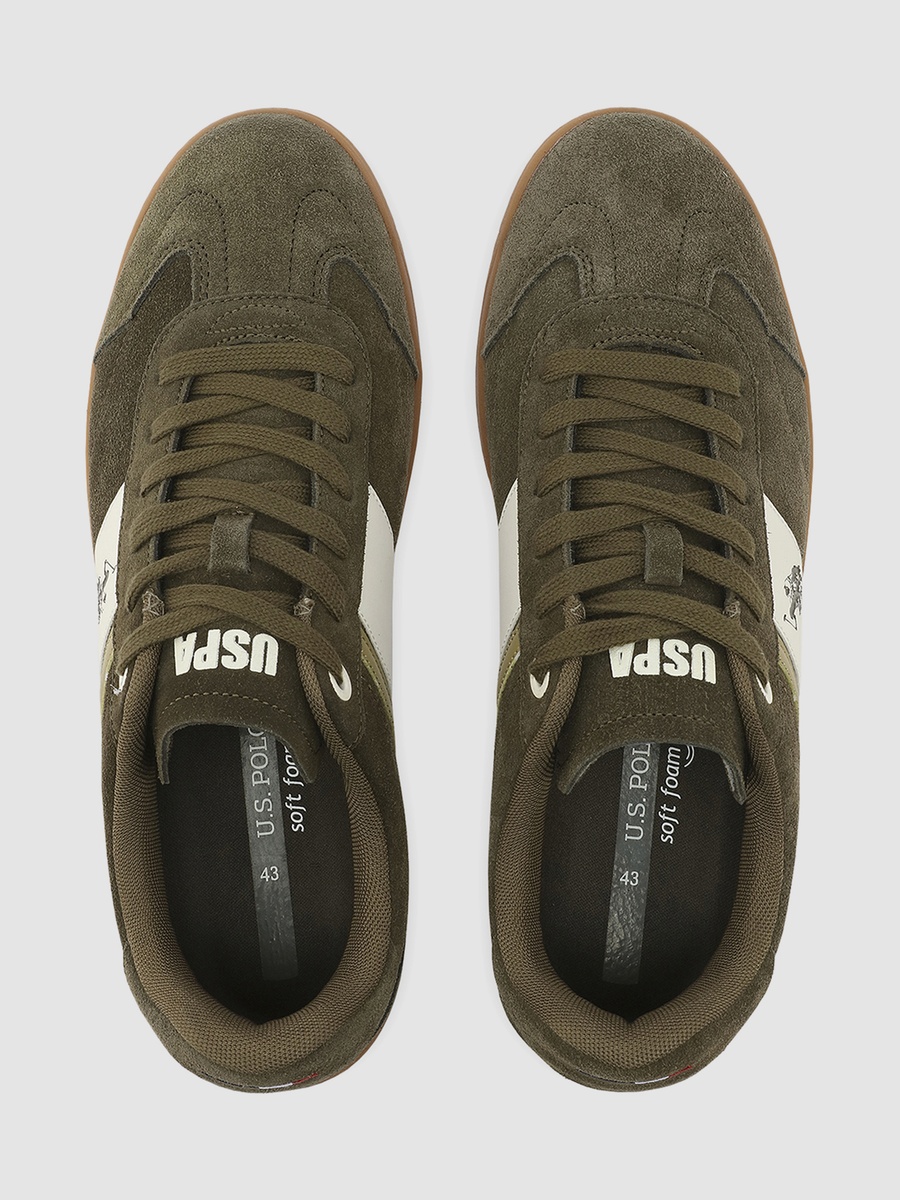Men Olive Low-Top Suede Sneakers