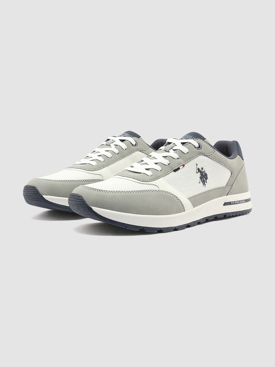 Men White Color Block Low-Top Sneakers