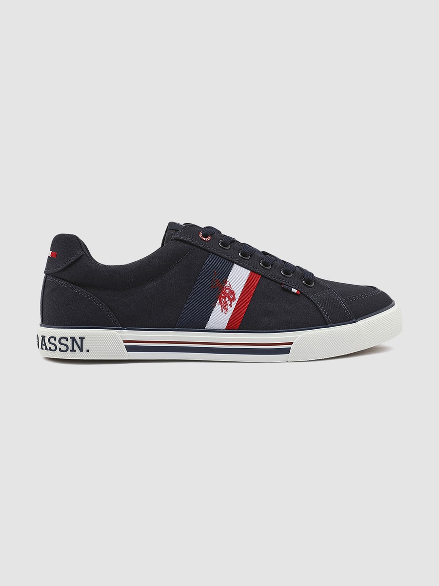 Men Navy Blue Logo Detail Canvas Sneakers