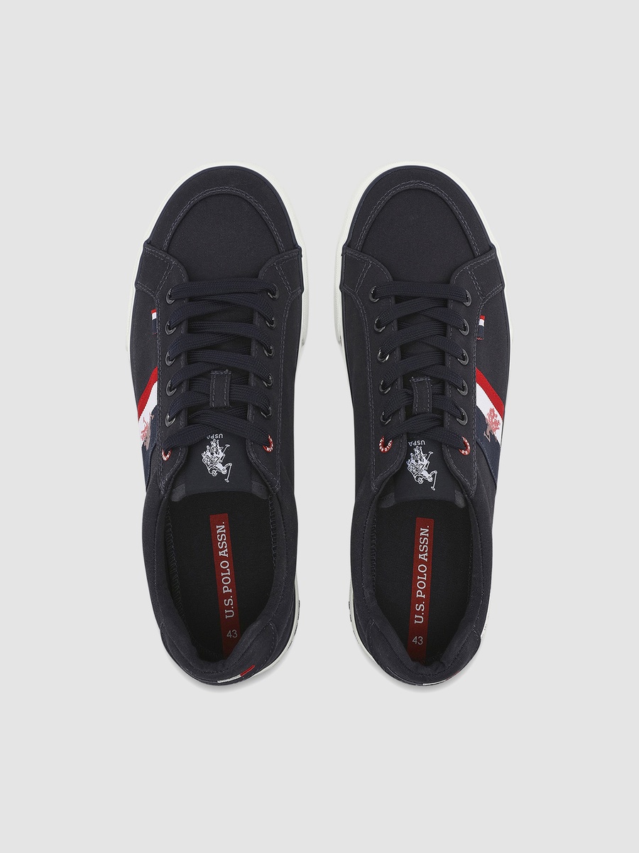 Men Navy Blue Logo Detail Canvas Sneakers
