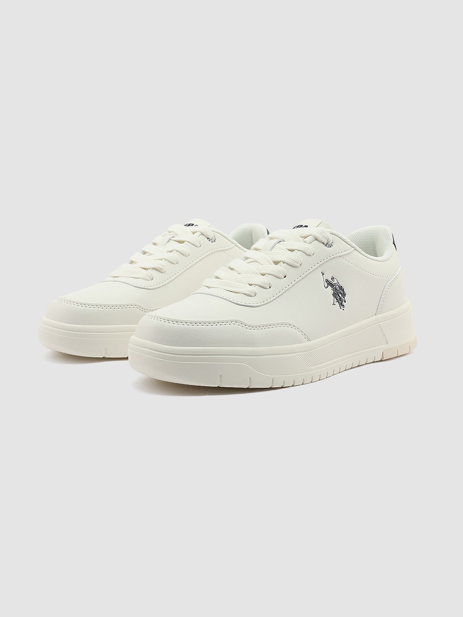 Women White Lace-Up Sneakers