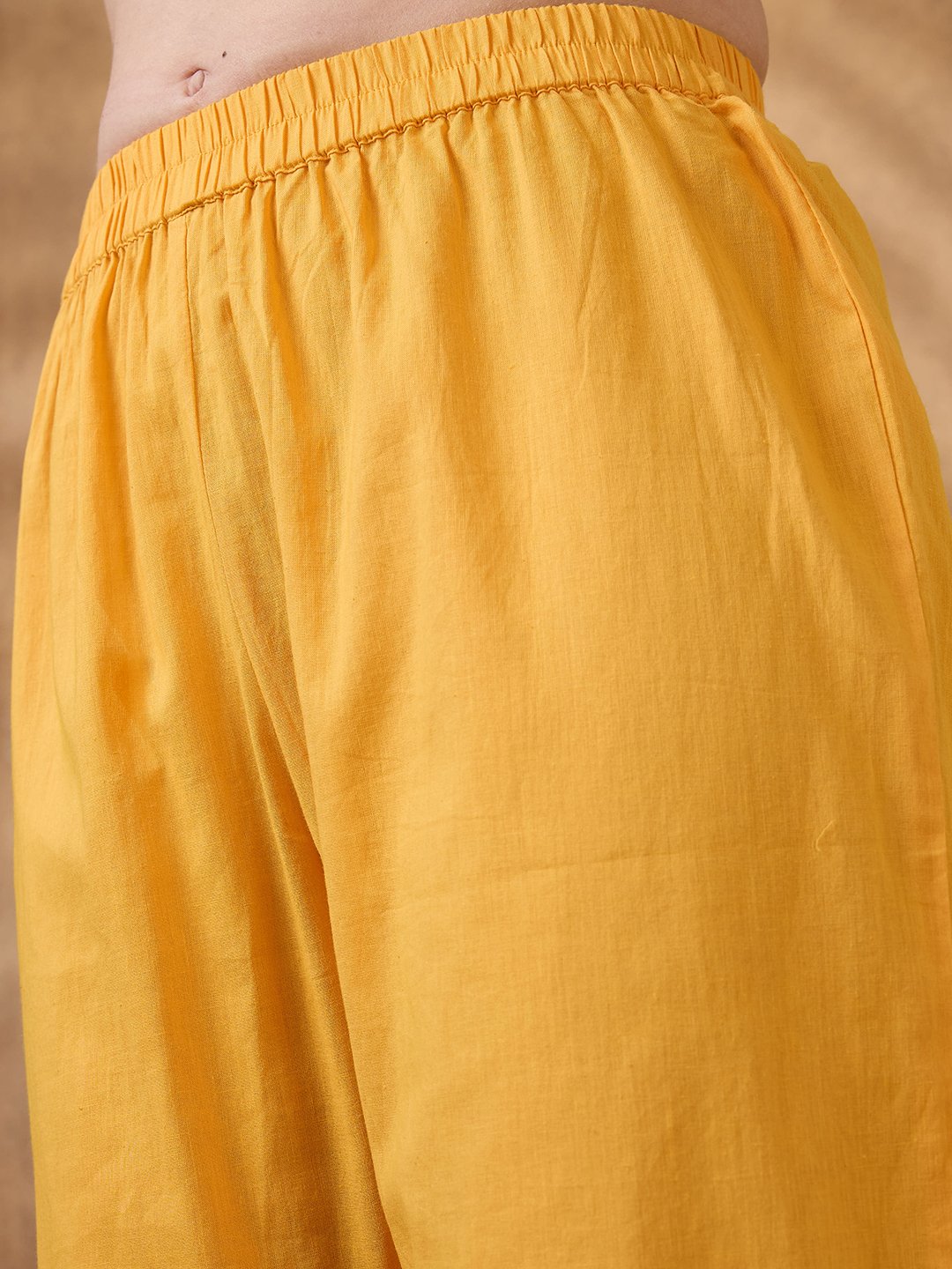 Radiant Yellow Zari Embroidered Cotton Blend A-Line Kurta with Trousers