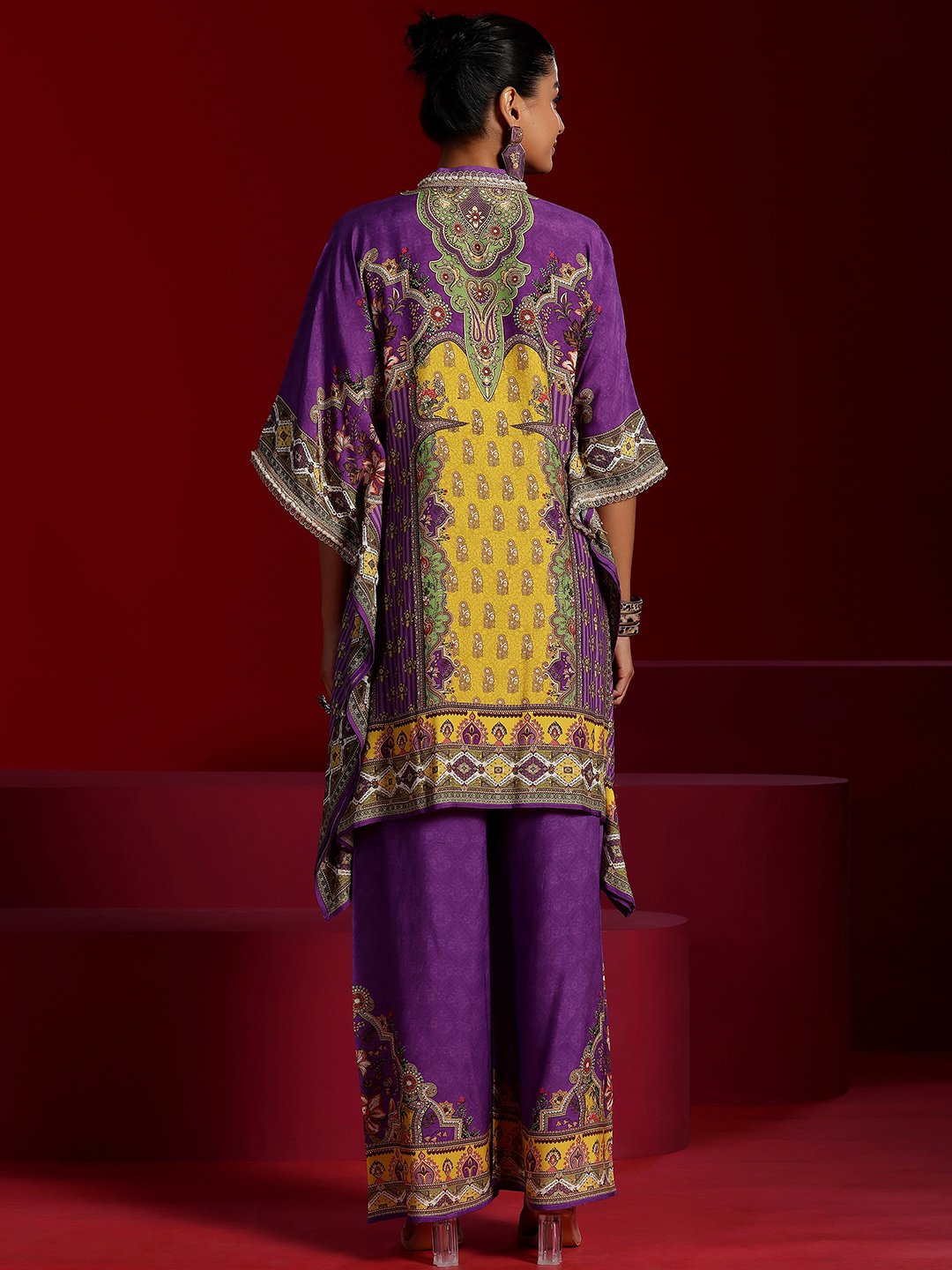 Purple Printed Muslin Top and Pants Co-Ords