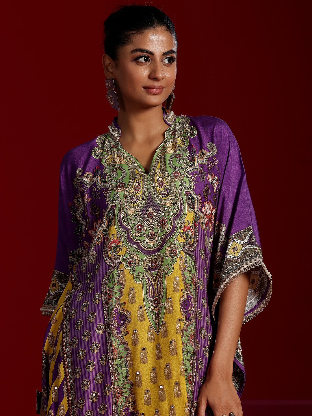 Purple Printed Muslin Top and Pants Co-Ords