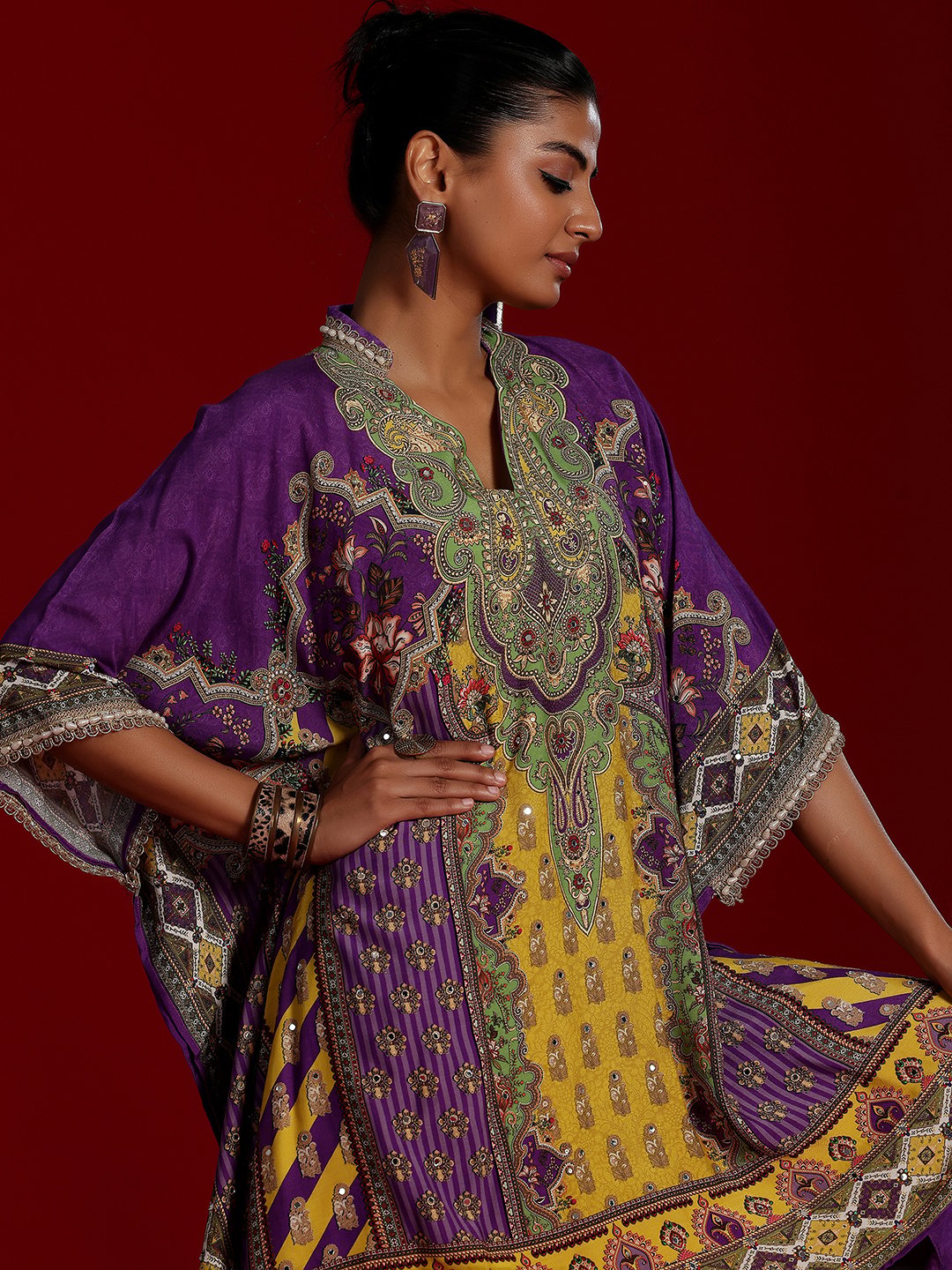 Purple Printed Muslin Top and Pants Co-Ords