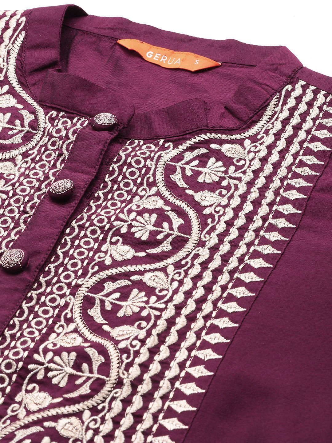 Burgundy Yoke Design Silk Blend Straight Kurta, Trousers and Dupatta Set