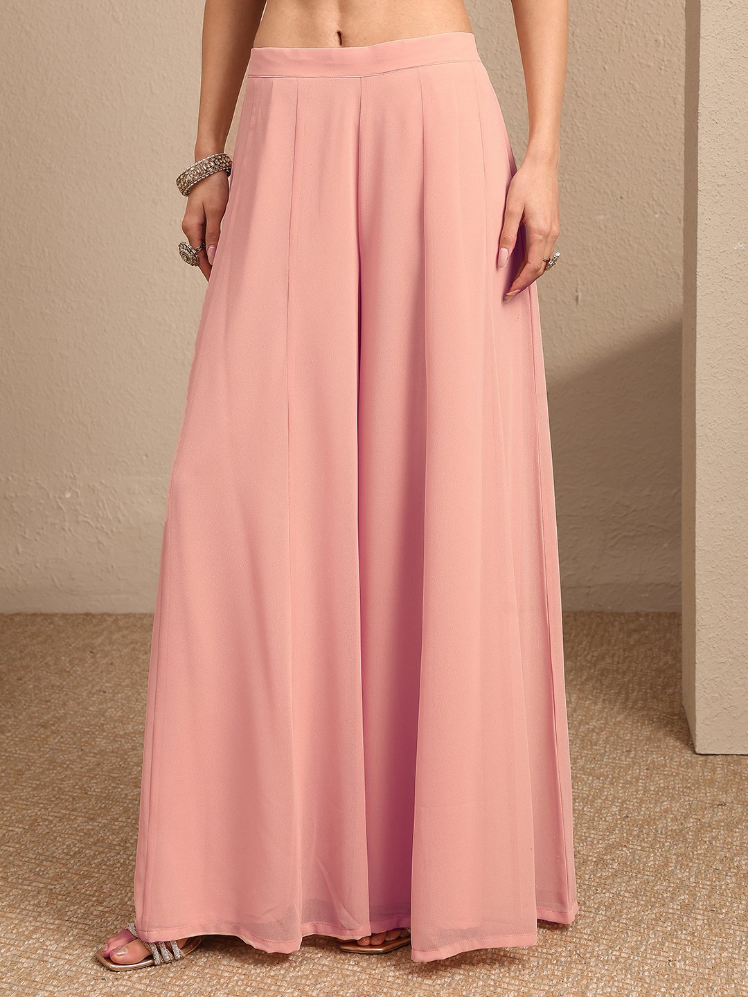 Peach Printed Georgette Top and Pants Co-Ords