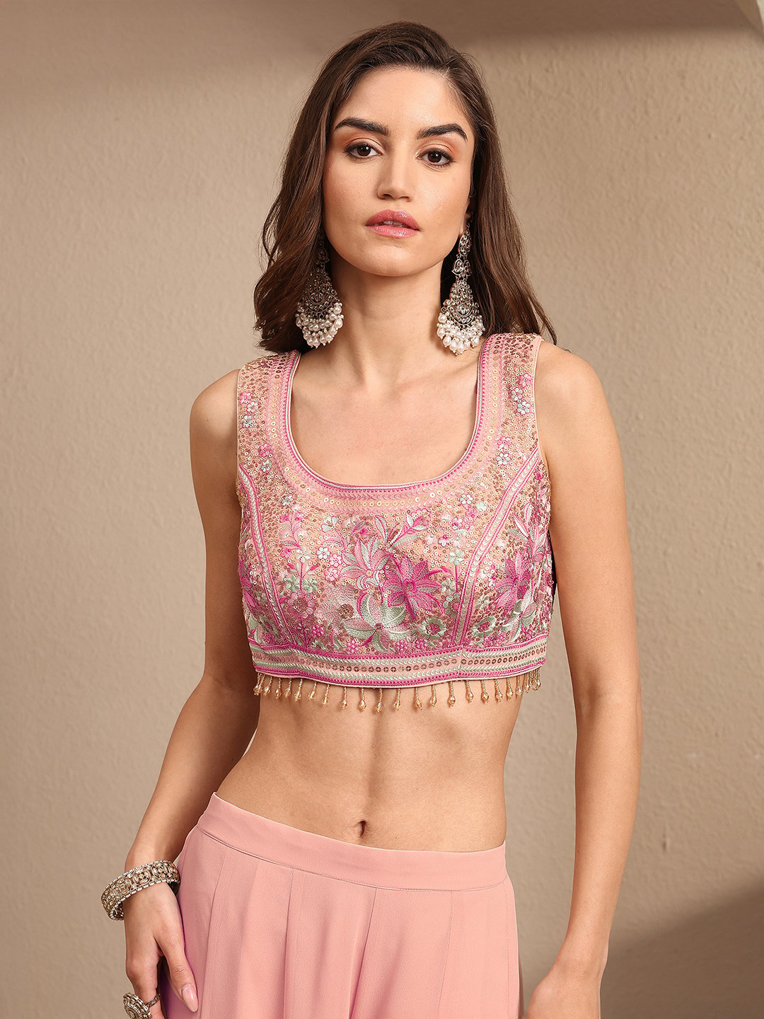 Peach Printed Georgette Top and Pants Co-Ords
