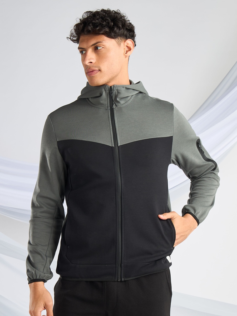 Panelled Interlock Zip Through Hoodie