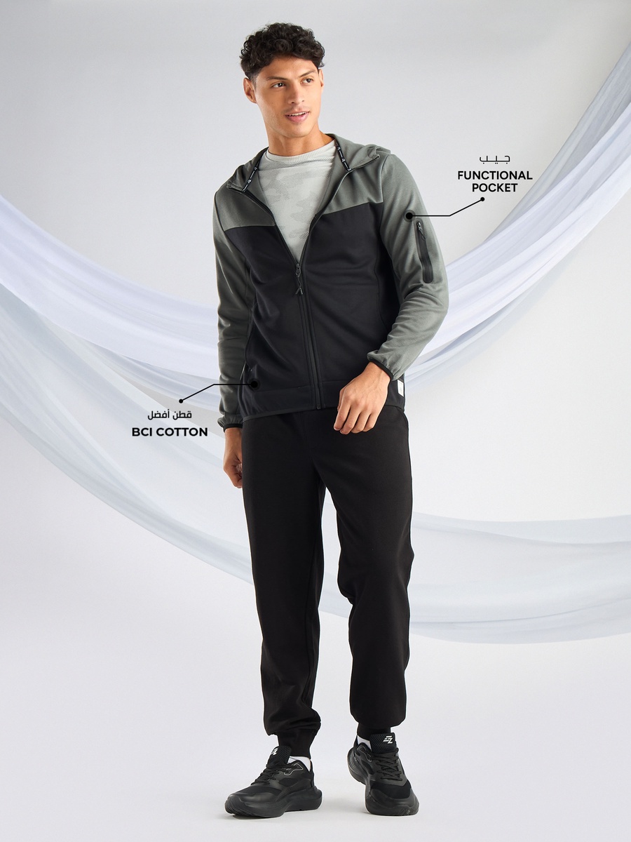 Panelled Interlock Zip Through Hoodie