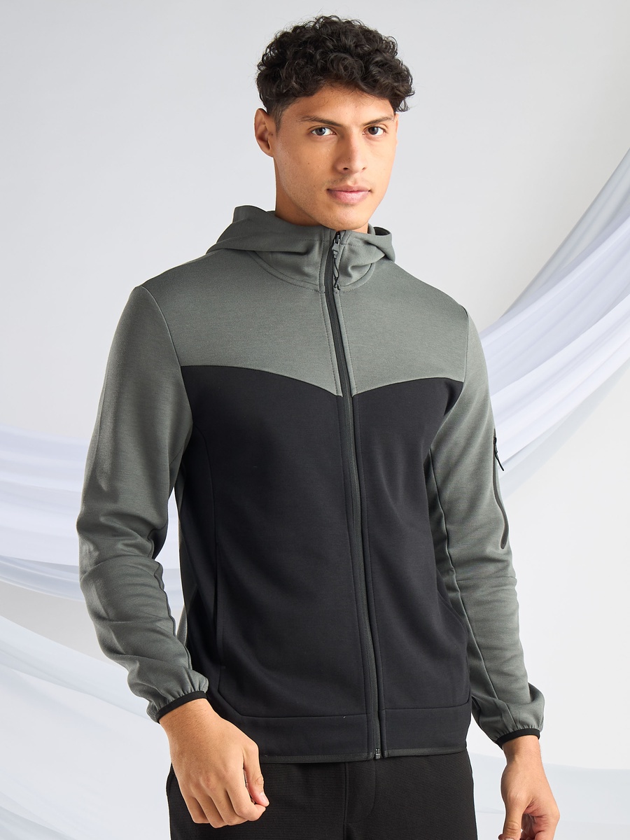 Panelled Interlock Zip Through Hoodie