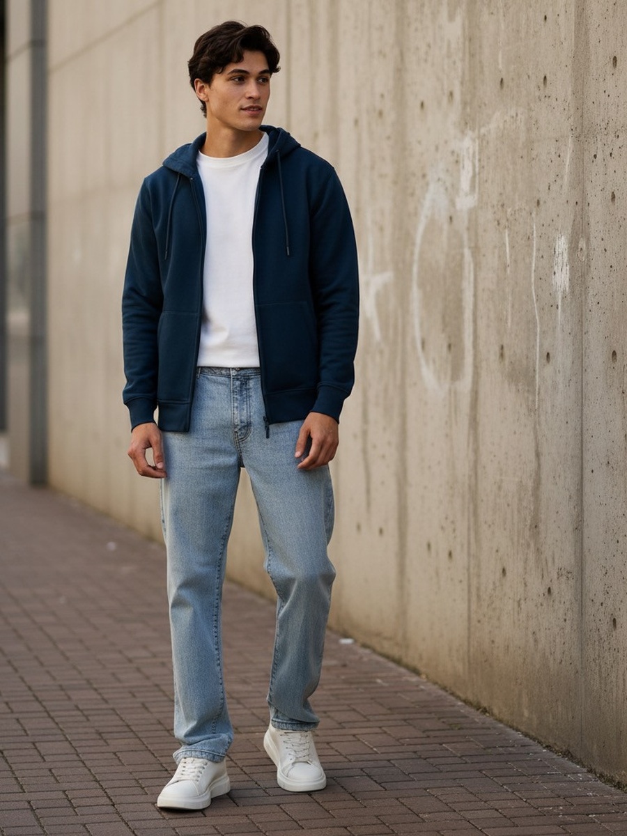 Plain Zip Through Hoodie