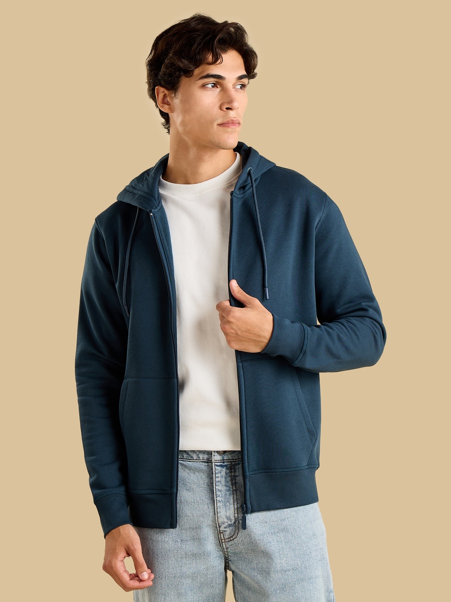Plain Zip Through Hoodie