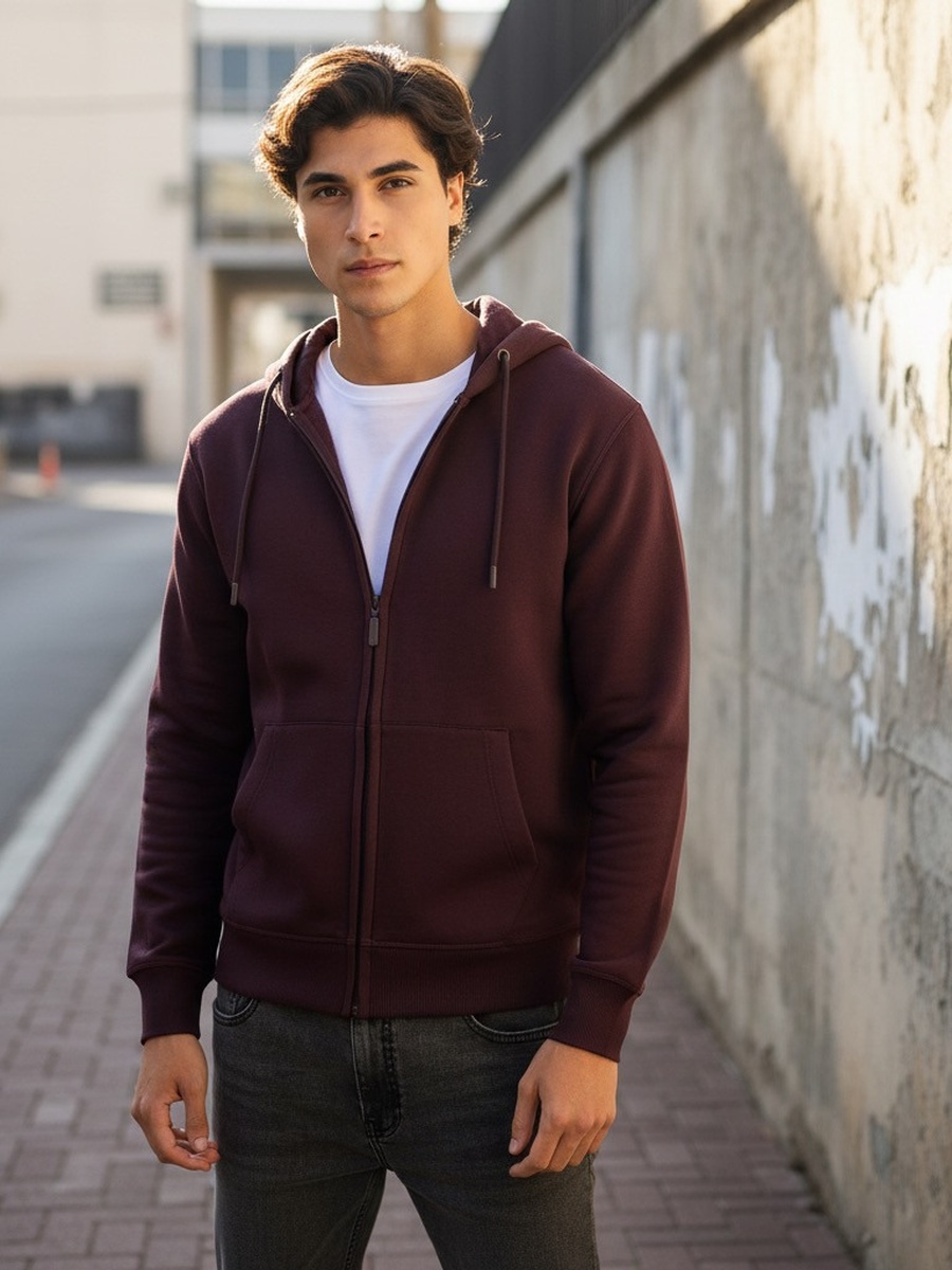 Plain Zip Through Hoodie