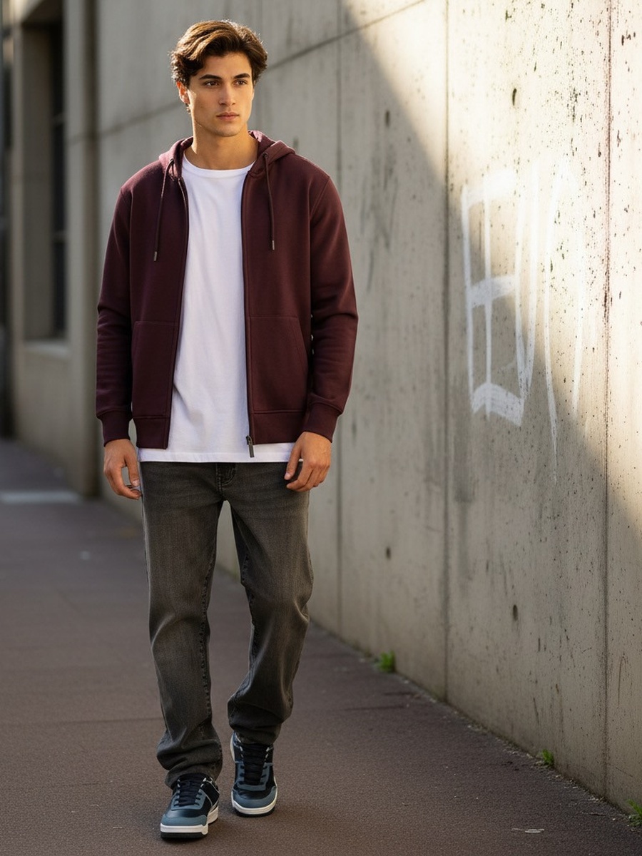 Plain Zip Through Hoodie