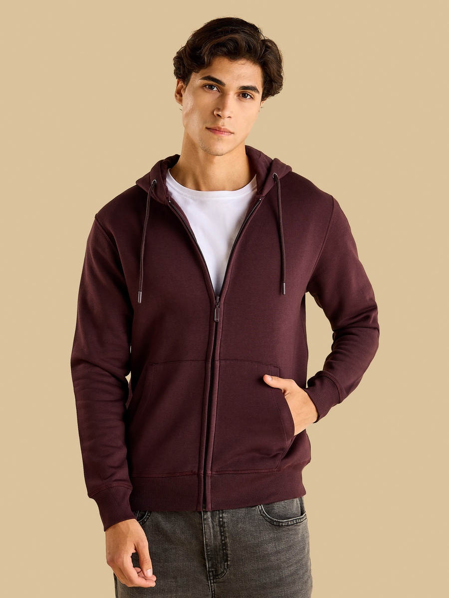 Plain Zip Through Hoodie