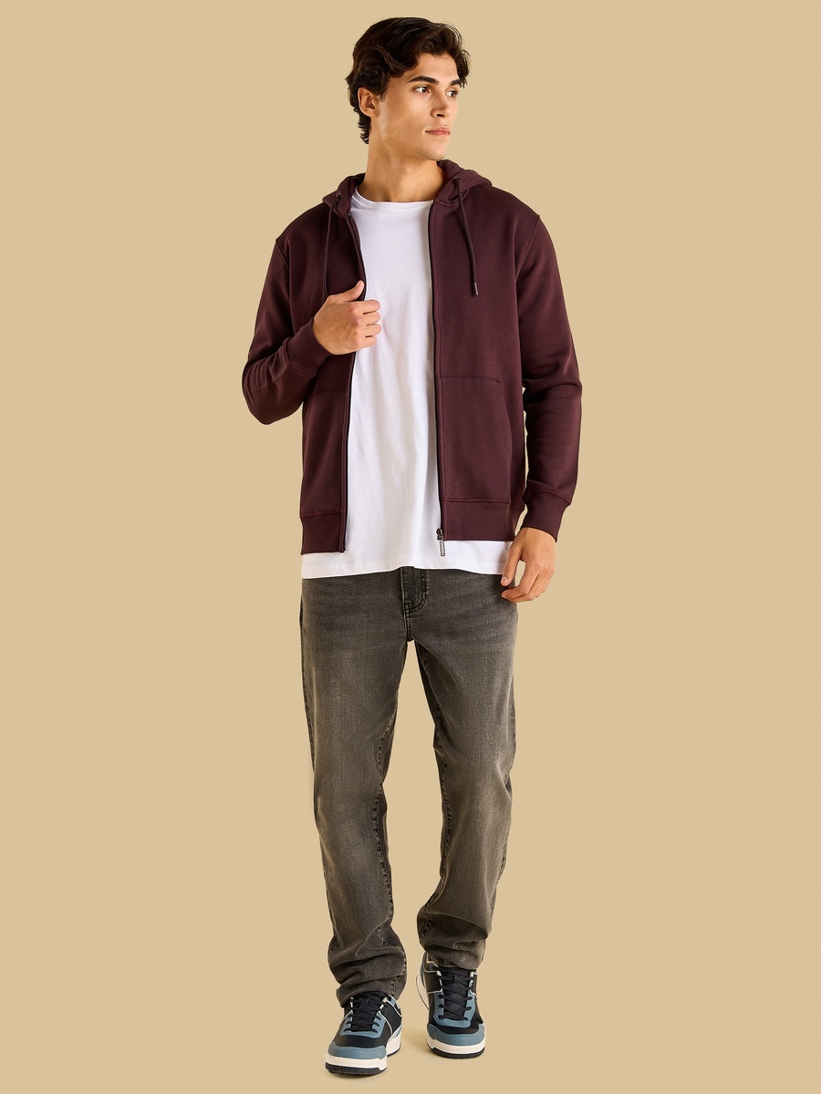 Plain Zip Through Hoodie