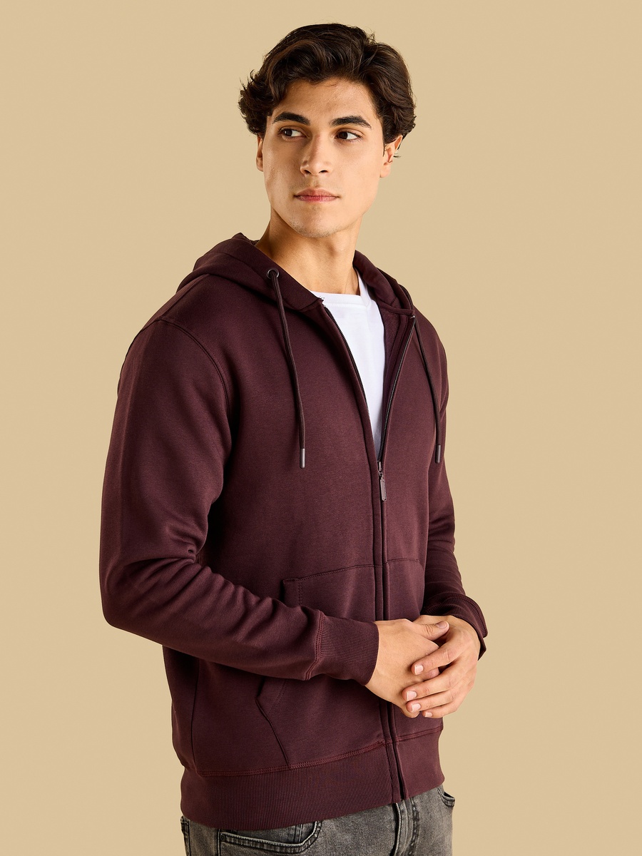 Plain Zip Through Hoodie