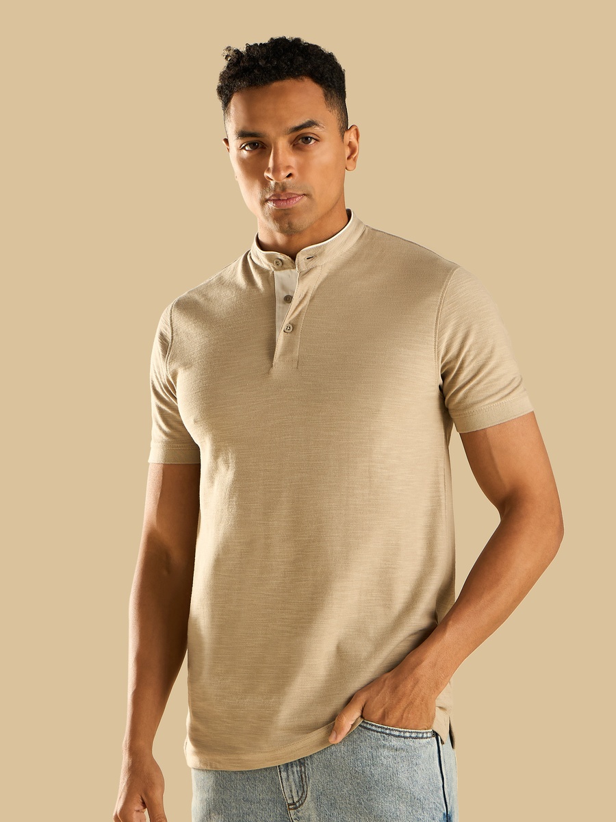 Mandarin Collar Slub T-Shirt