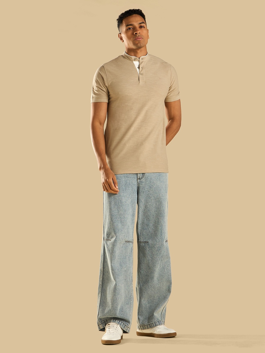 Mandarin Collar Slub T-Shirt