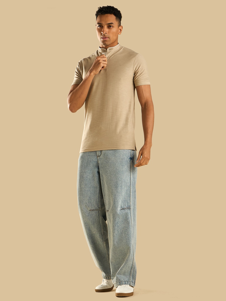 Mandarin Collar Slub T-Shirt