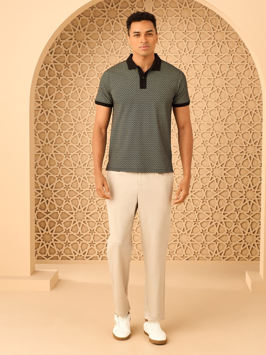 Geometric Print Interlock Polo T-Shirt