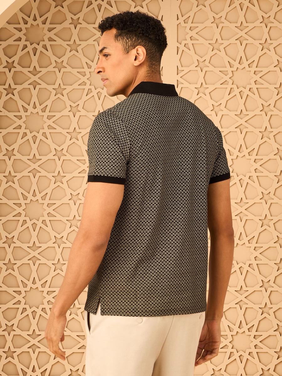 Geometric Print Interlock Polo T-Shirt