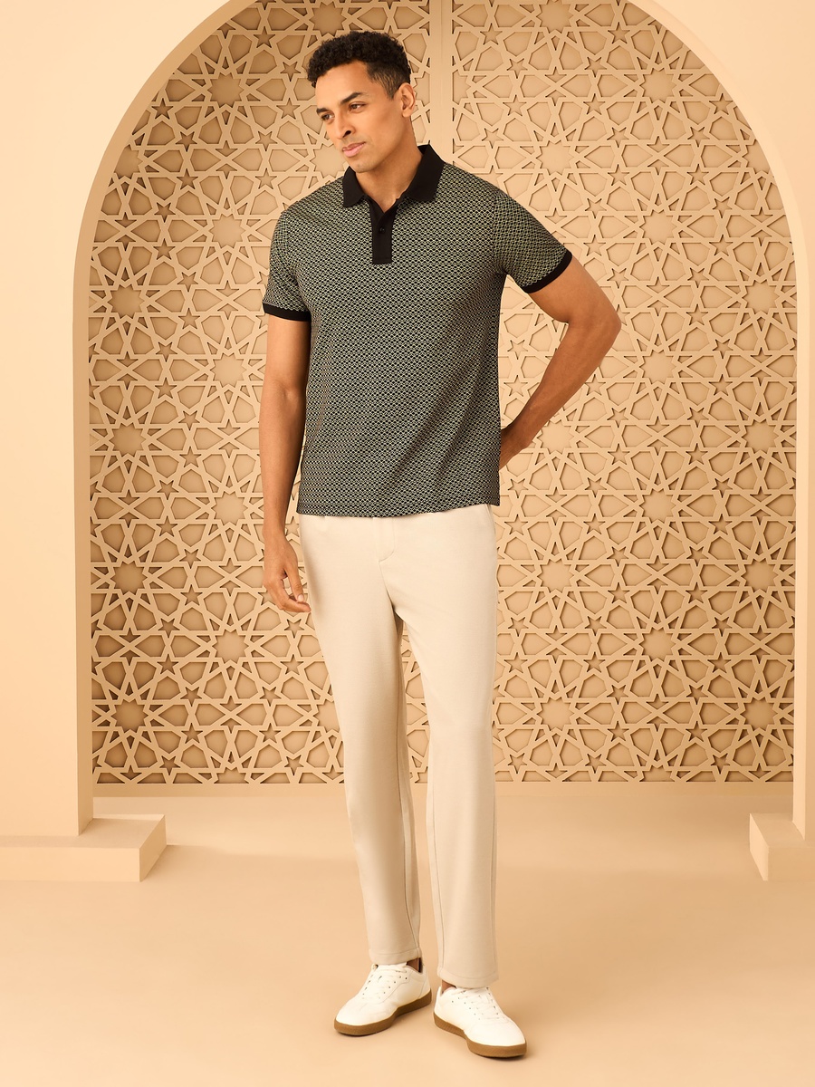 Geometric Print Interlock Polo T-Shirt