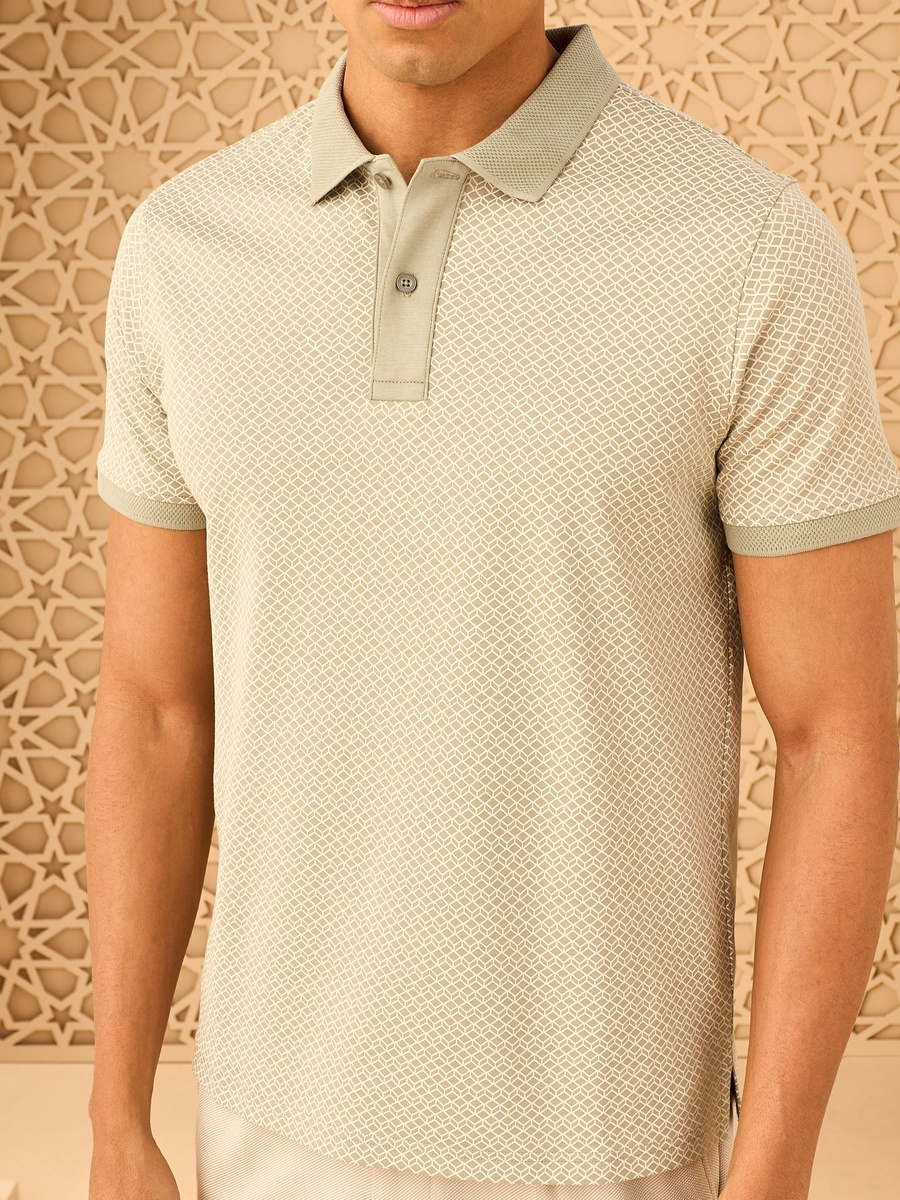 Geometric Print Interlock Polo T-Shirt