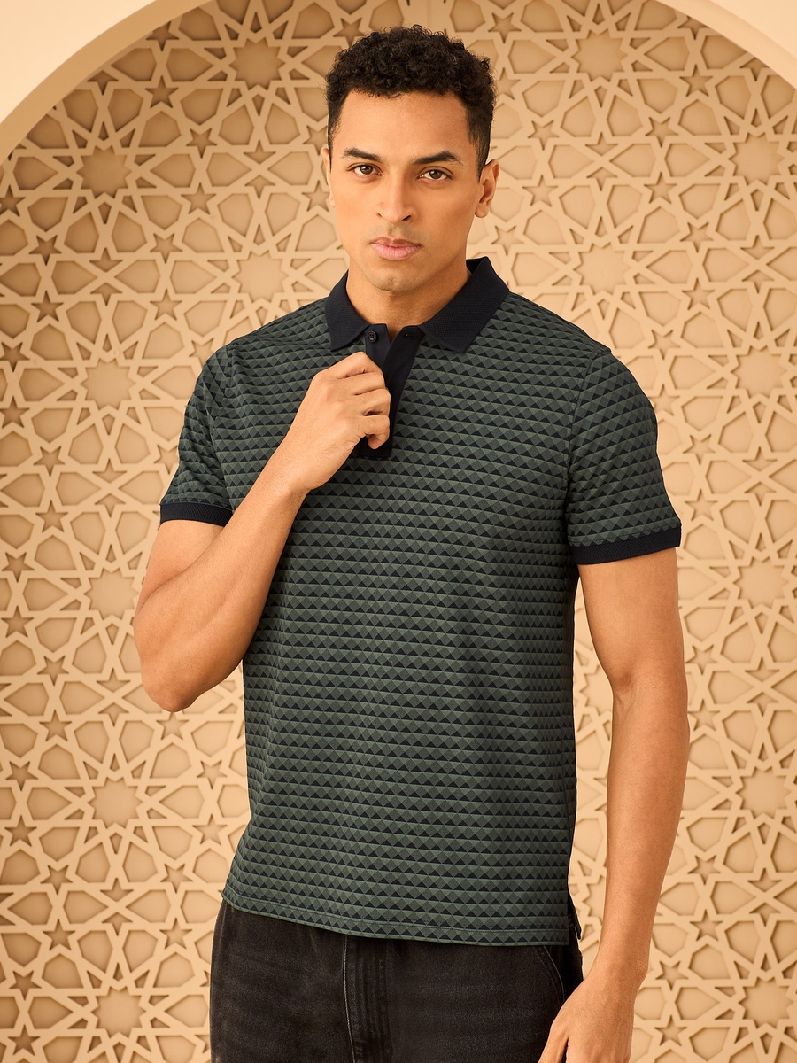 Geometric Print Interlock Polo T-Shirt