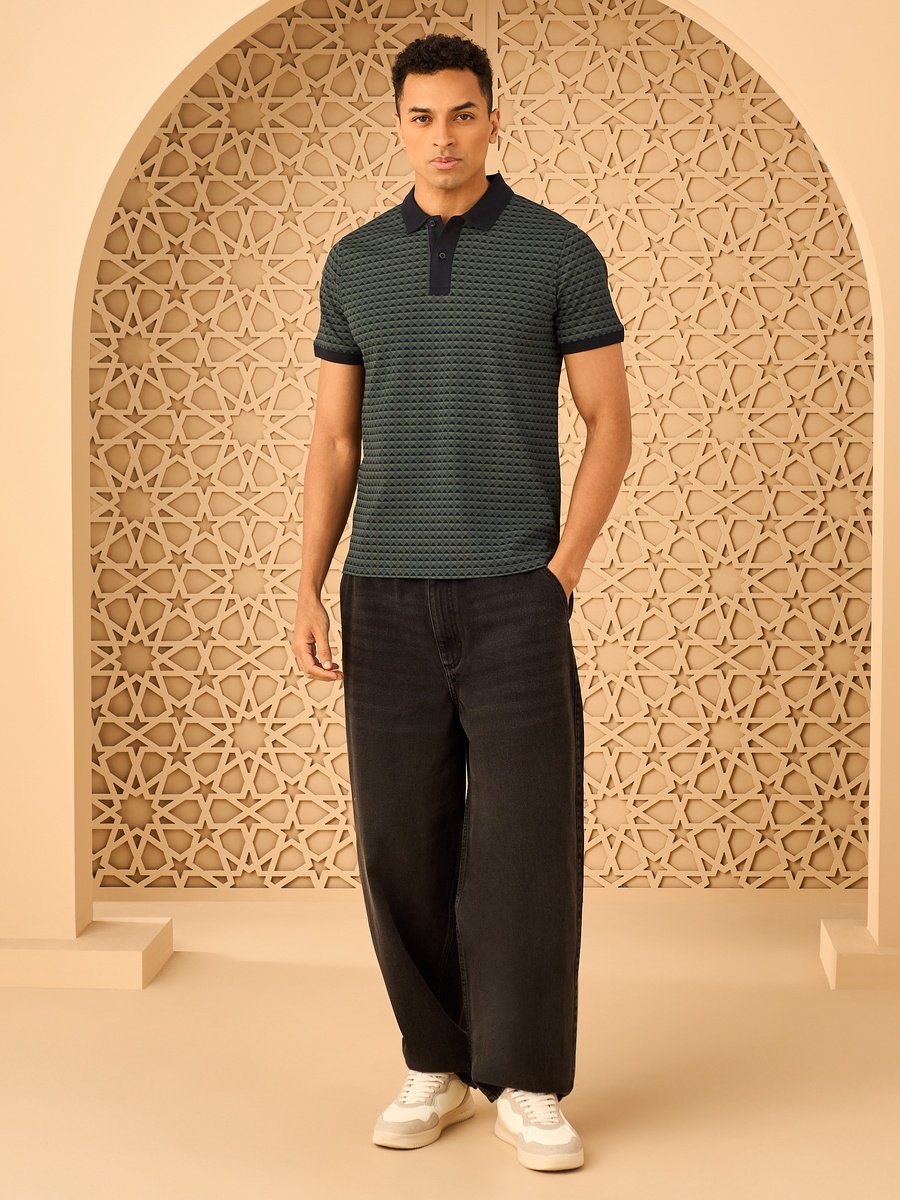 Geometric Print Interlock Polo T-Shirt