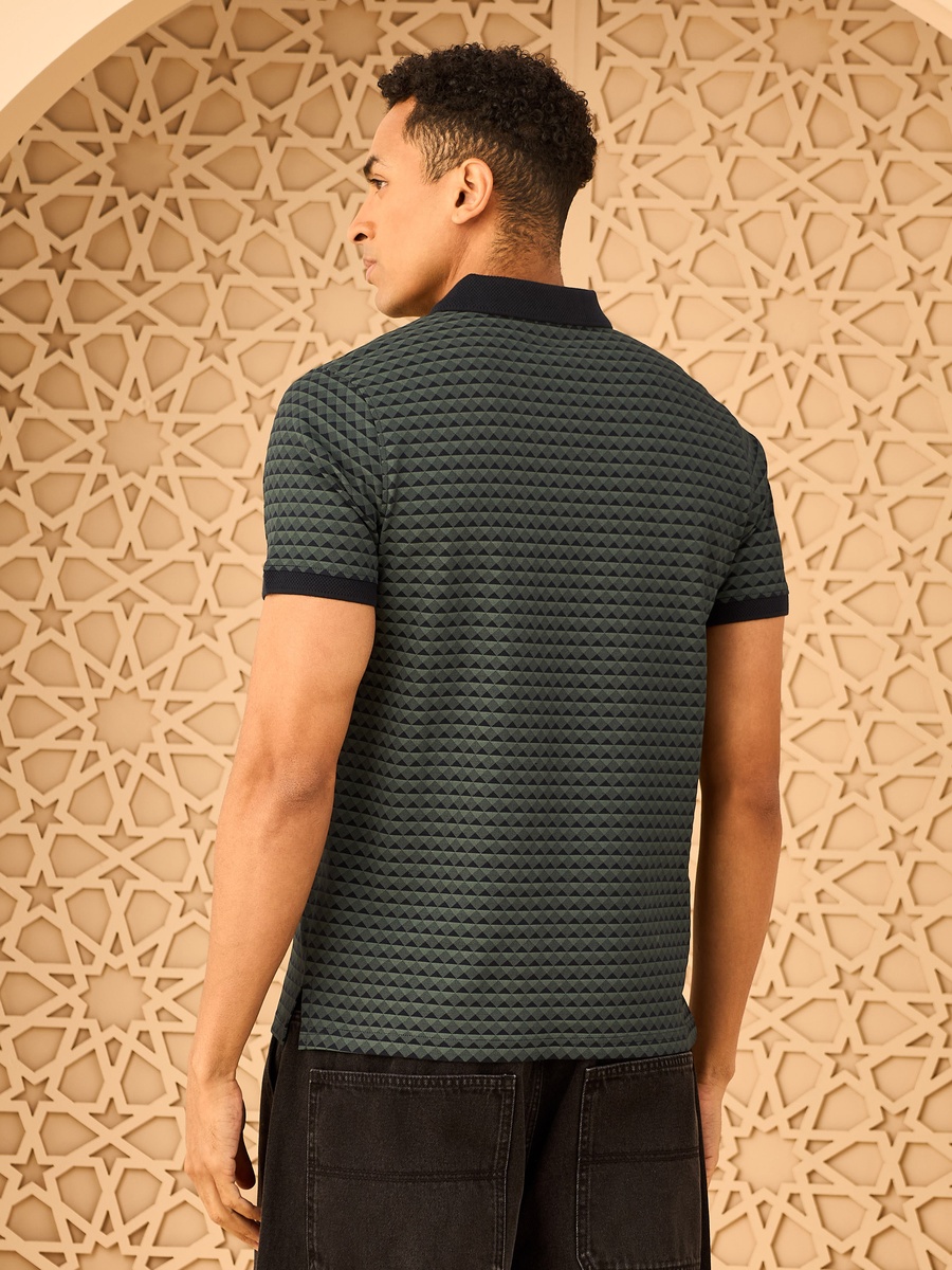 Geometric Print Interlock Polo T-Shirt