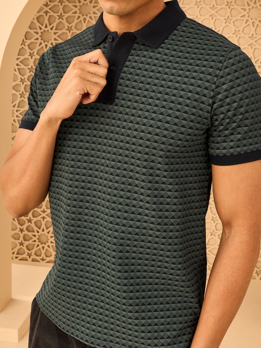 Geometric Print Interlock Polo T-Shirt