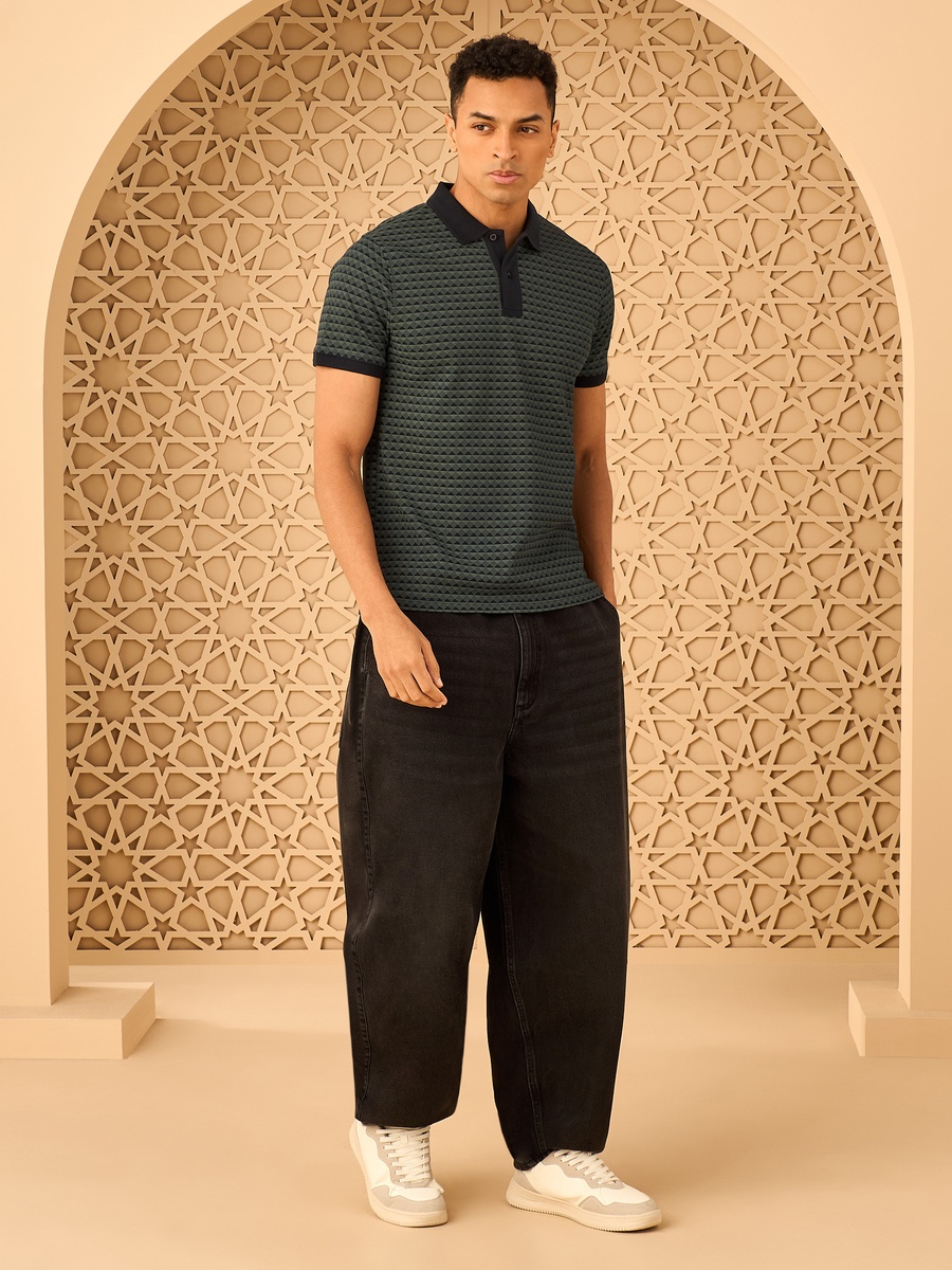 Geometric Print Interlock Polo T-Shirt