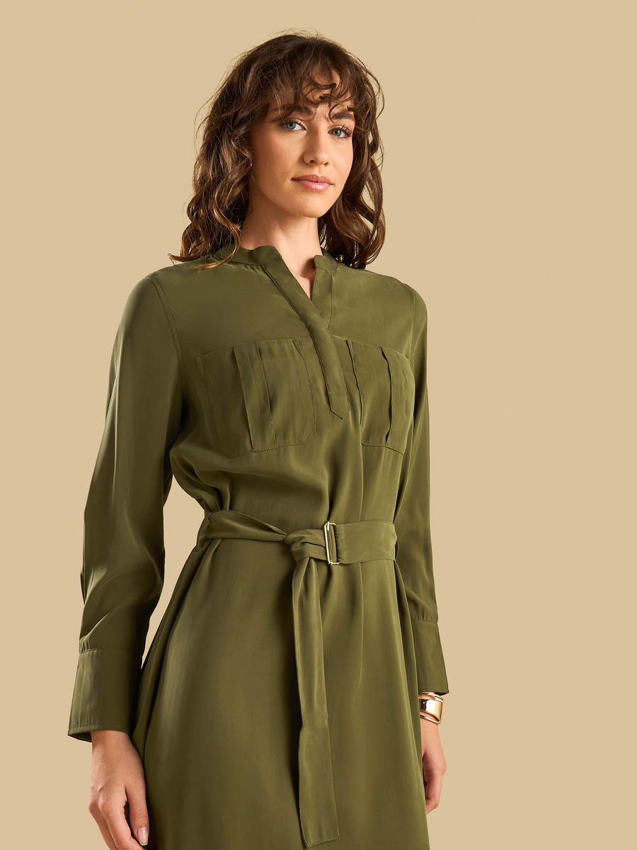 Polytwill Belted Utility Midi Dress