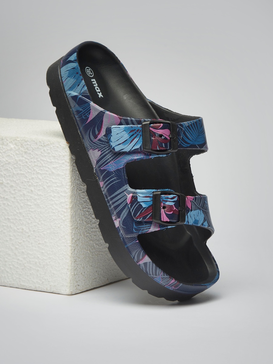 Floral Print Beach Slippers with Buckle Detail