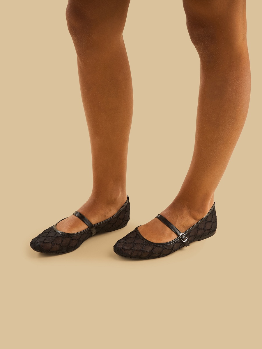 Mesh Ballerina Shoes with Buckle Closure