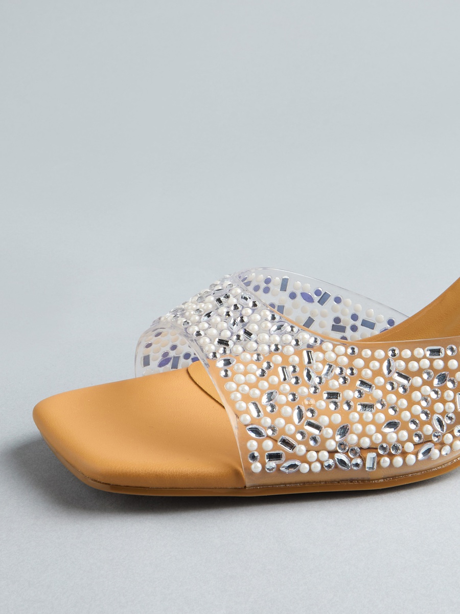 Embellished Slip-On Sandals with Stiletto Heels