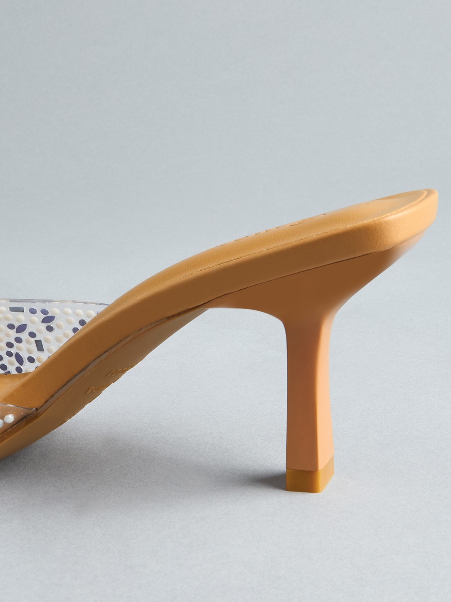 Embellished Slip-On Sandals with Stiletto Heels