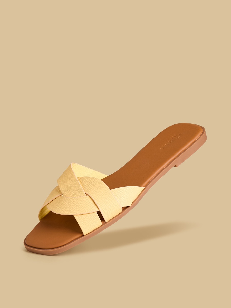 Textured Cross Strap Slip-On Flat Sandals