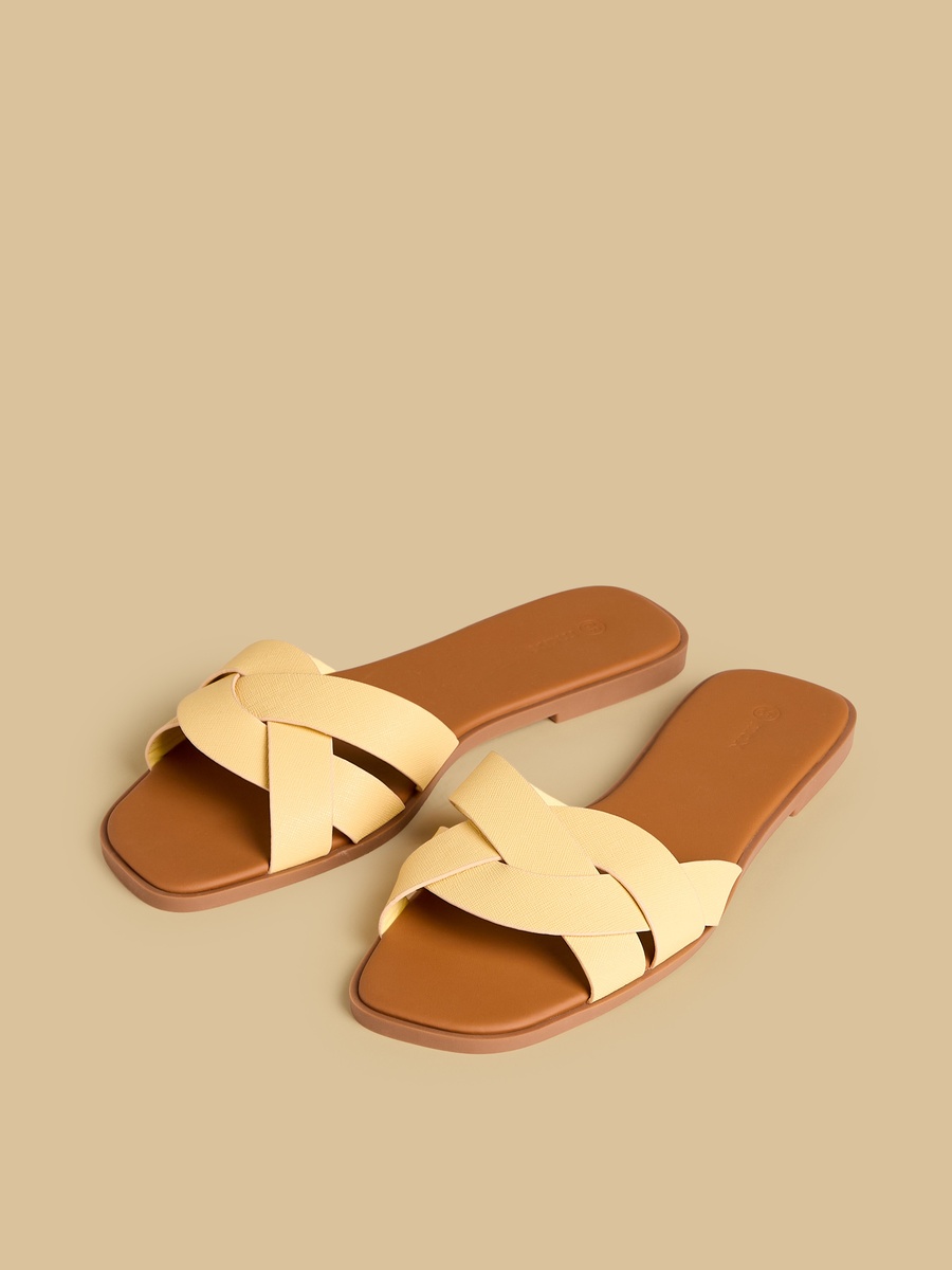 Textured Cross Strap Slip-On Flat Sandals