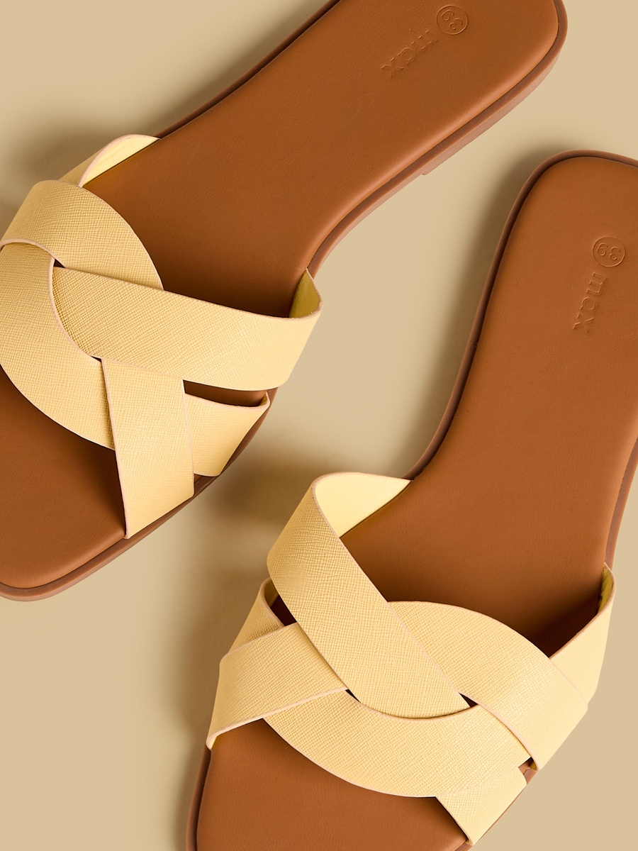 Textured Cross Strap Slip-On Flat Sandals